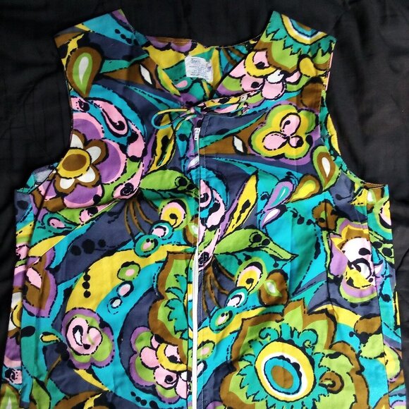 Vintage 60s Sears Abstract Floral Psychedelic Sleeveless Dress Midi - Picture 1 of 6
